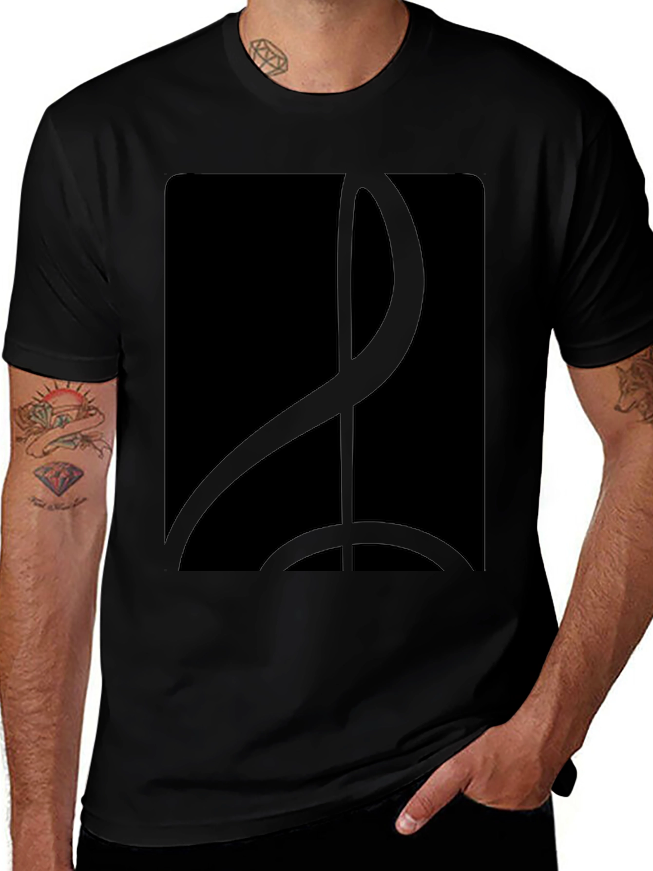 Sleek Black T-Shirt with Abstract Graphic Design