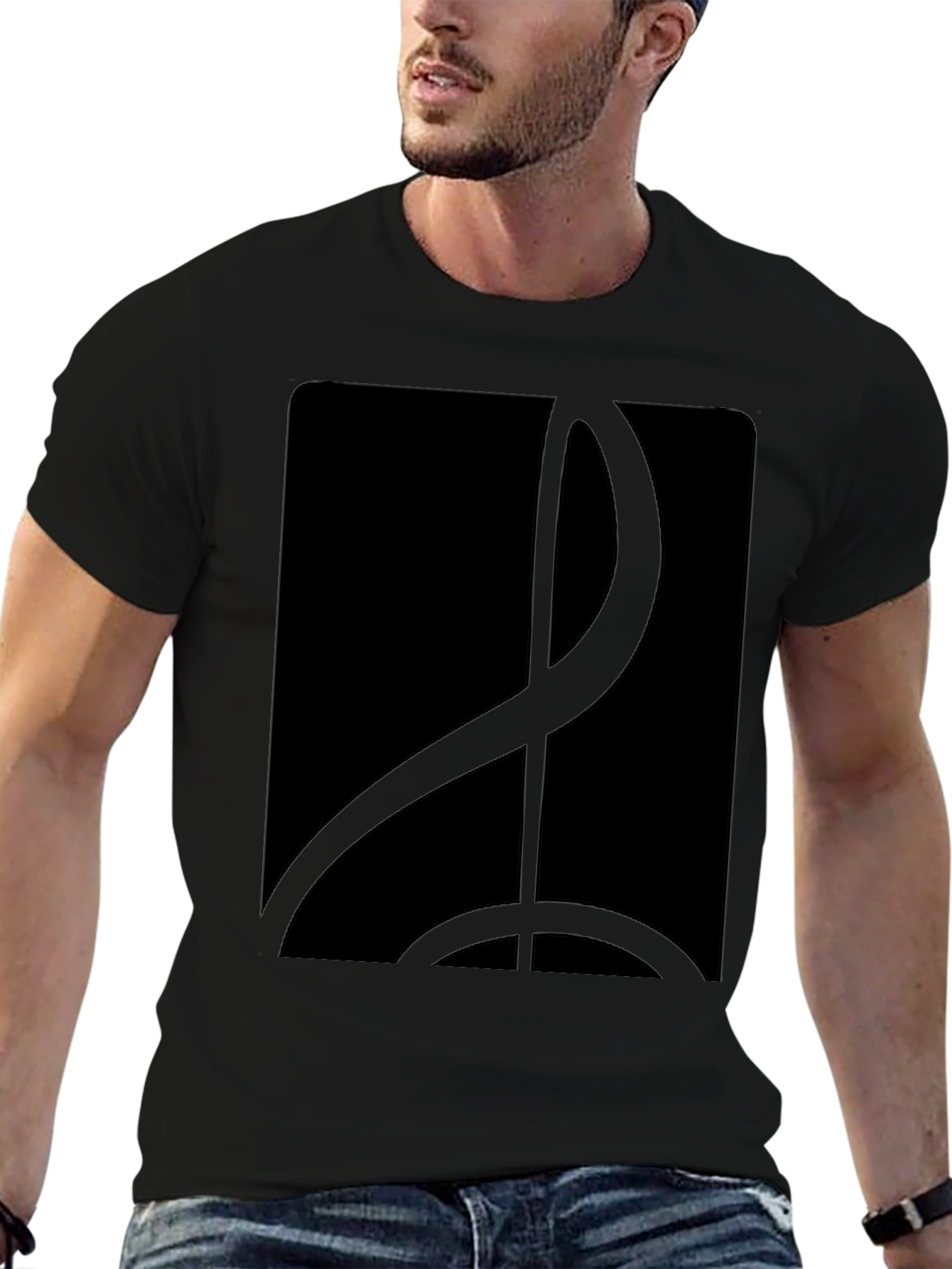 Sleek Black T-Shirt with Abstract Graphic Design