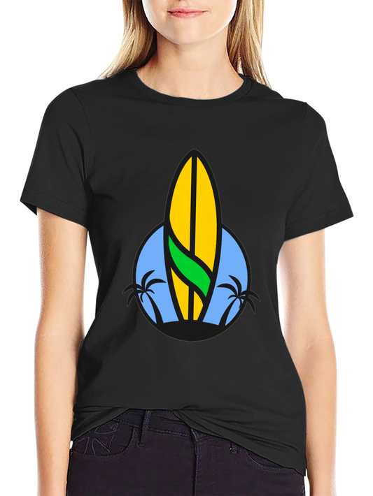 Surfboard Palm Tree Graphic Tee - Black