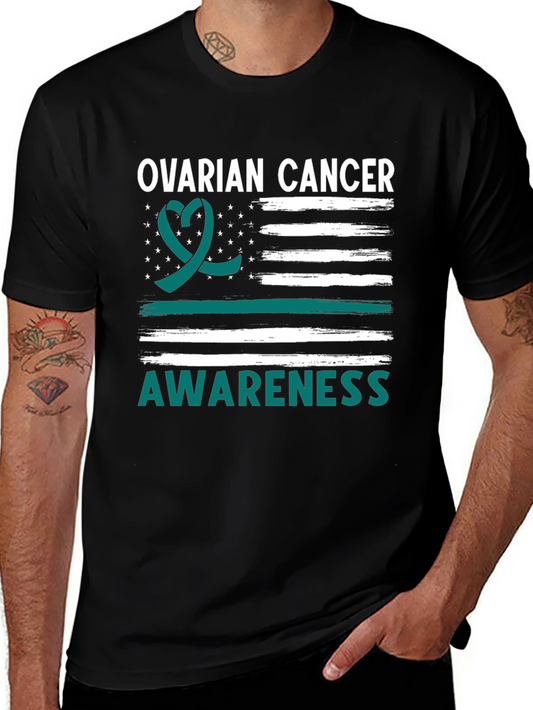 Ovarian Cancer Awareness Ribbon Flag T-Shirt