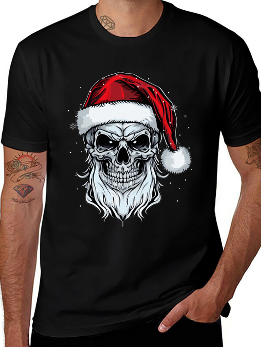 Santa Skull Graphic Tee - Holiday Skeleton Shirt
