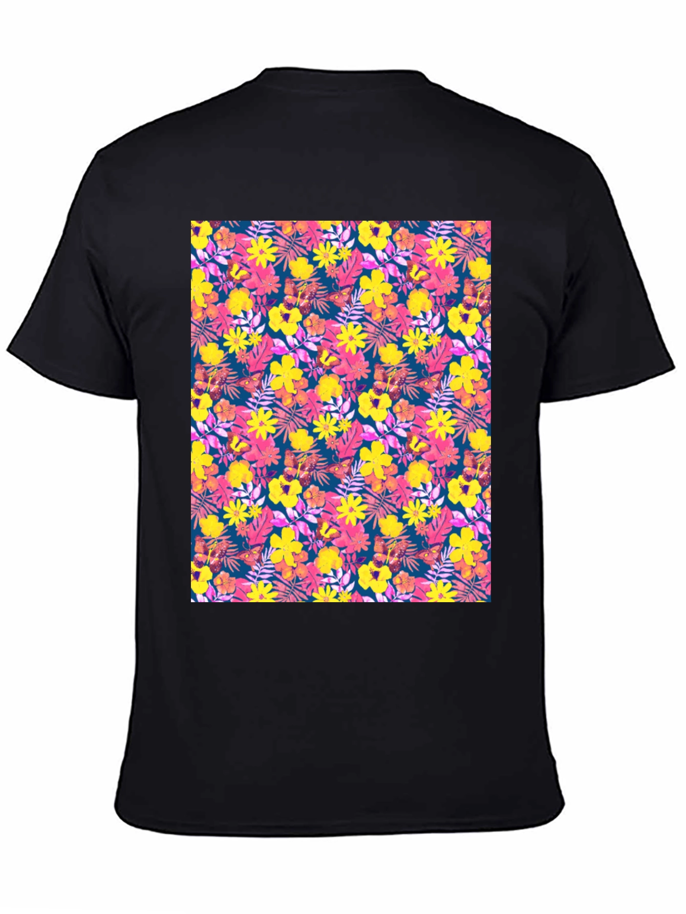 Tropical Floral Print Black T-Shirt