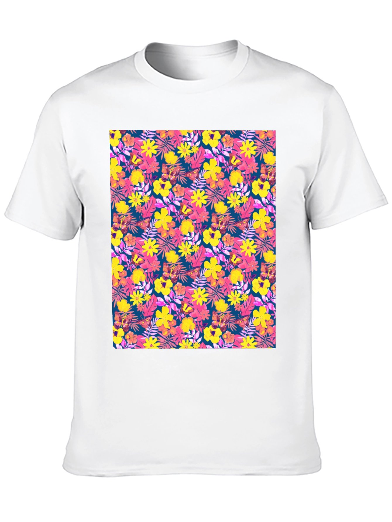 Tropical Floral Print Black T-Shirt
