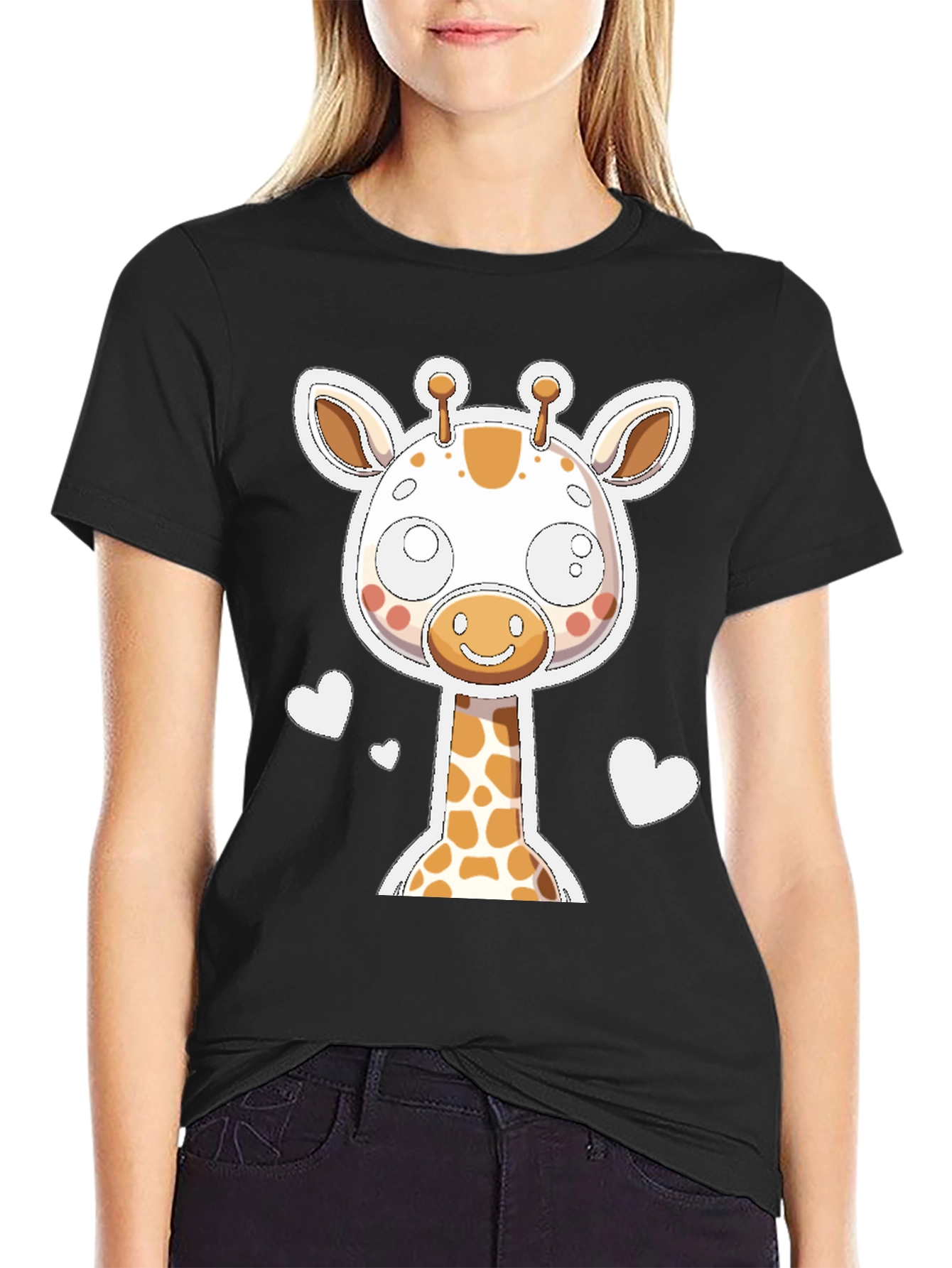 Cute Giraffe Graphic Tee - Black Unisex T-Shirt