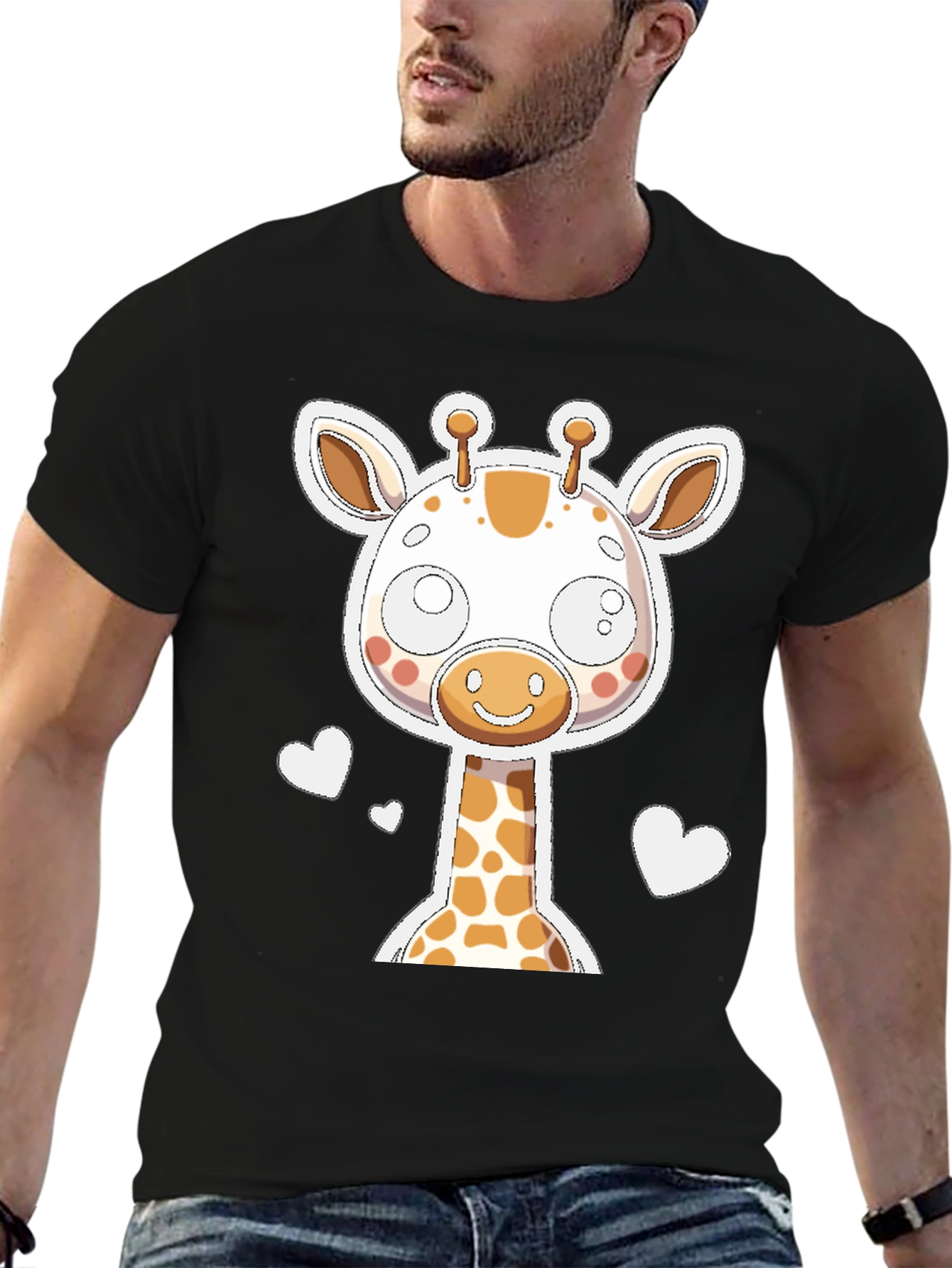 Cute Giraffe Graphic Tee - Black Unisex T-Shirt