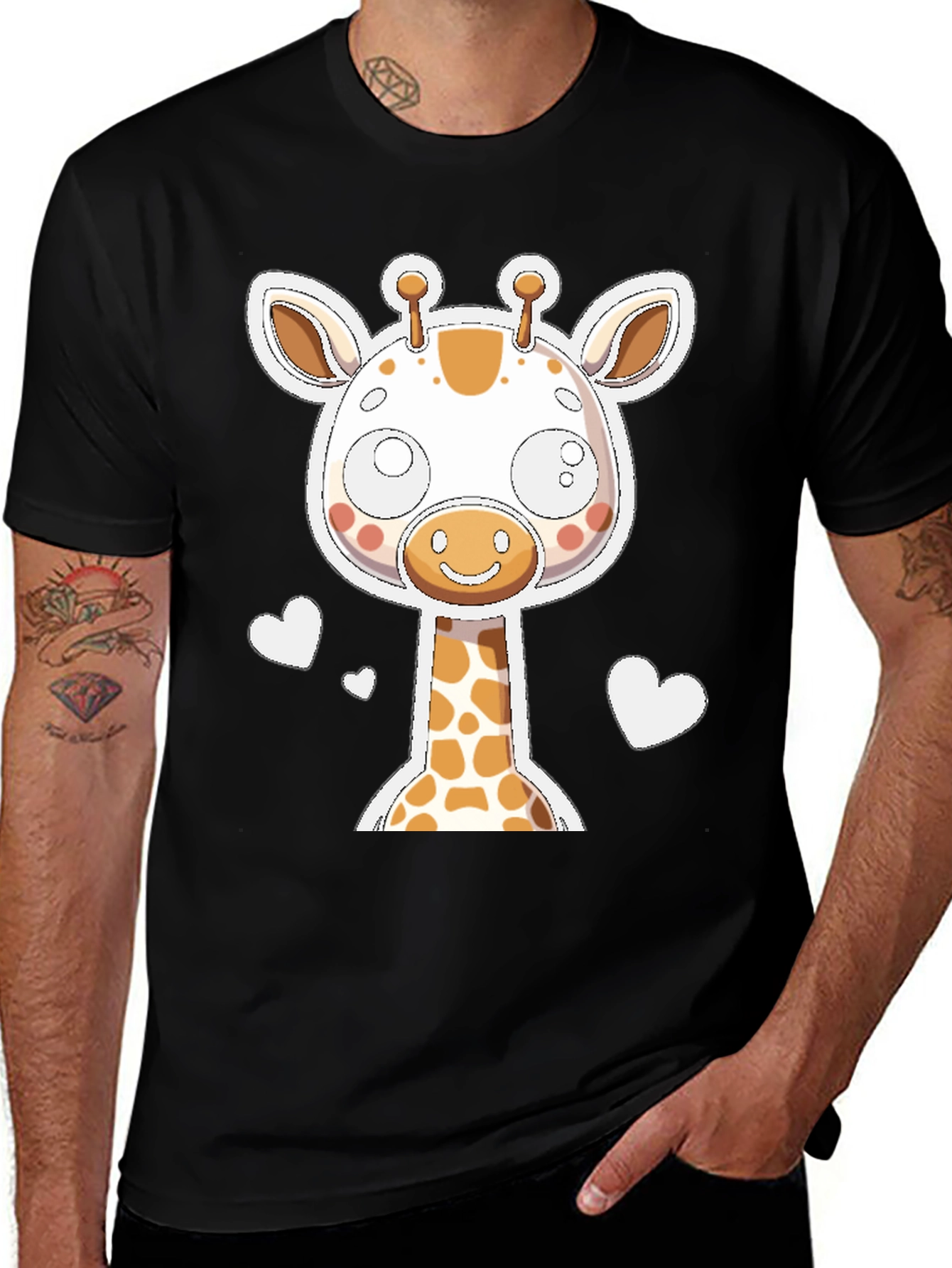 Cute Giraffe Graphic Tee - Black Unisex T-Shirt
