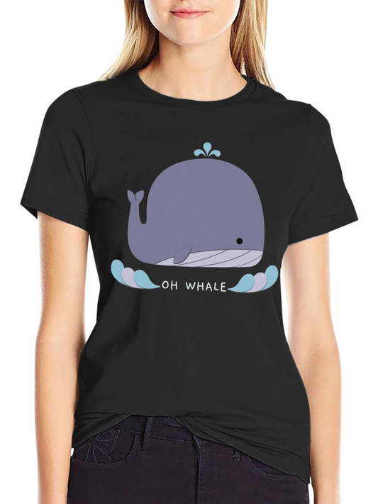 Cute Whale Graphic Tee - Black Cotton T-Shirt