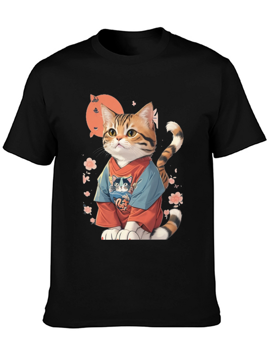 Cute Cat Graphic Tee - Artistic Animal Design