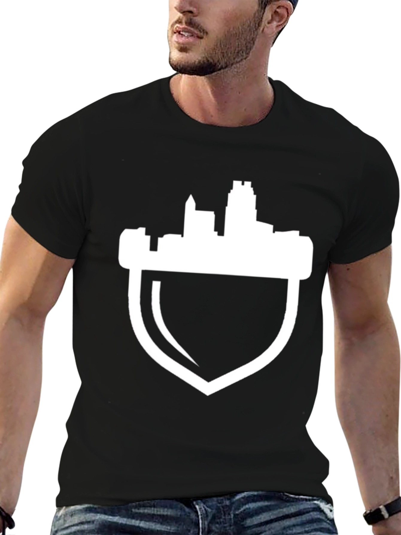 City Skyline Shield Tee - Black Graphic T-Shirt