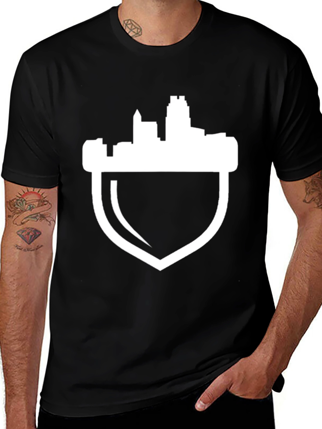 City Skyline Shield Tee - Black Graphic T-Shirt