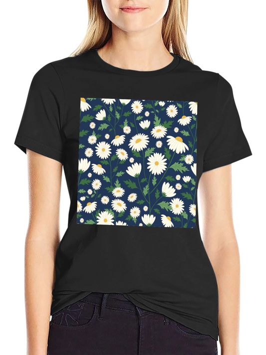 Daisy Pattern Black T-Shirt