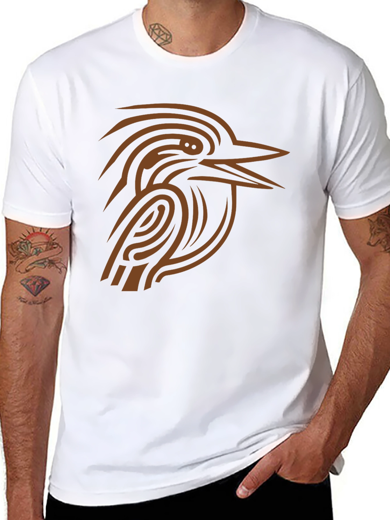 Abstract Bird Graphic Tee - Black Cotton Shirt