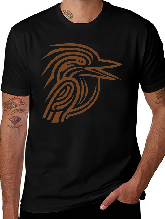 Abstract Bird Graphic Tee - Black Cotton Shirt