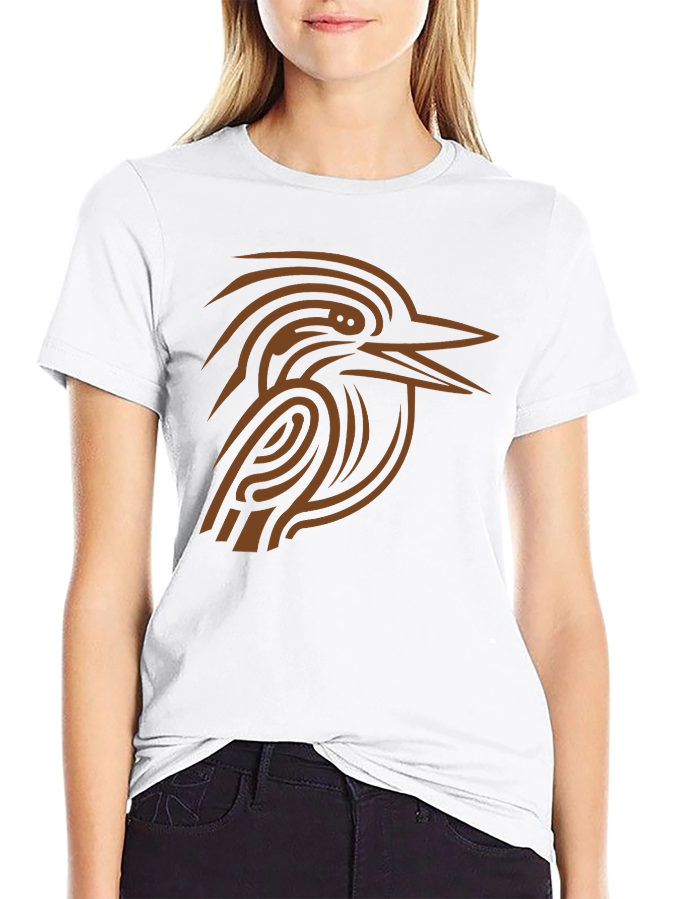 Abstract Bird Graphic Tee - Black Cotton Shirt