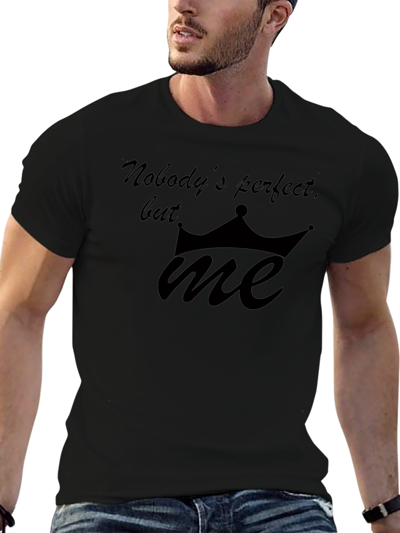 Funny Nobodys Perfect Graphic Black T-Shirt