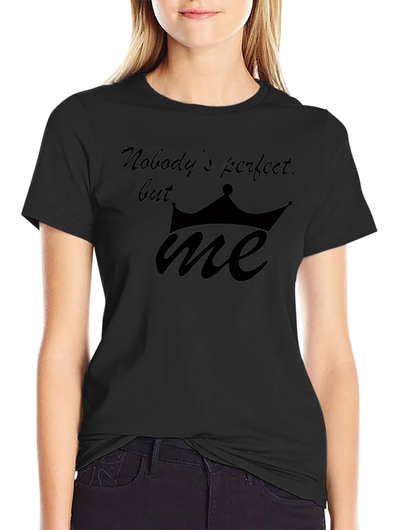 Funny Nobodys Perfect Graphic Black T-Shirt