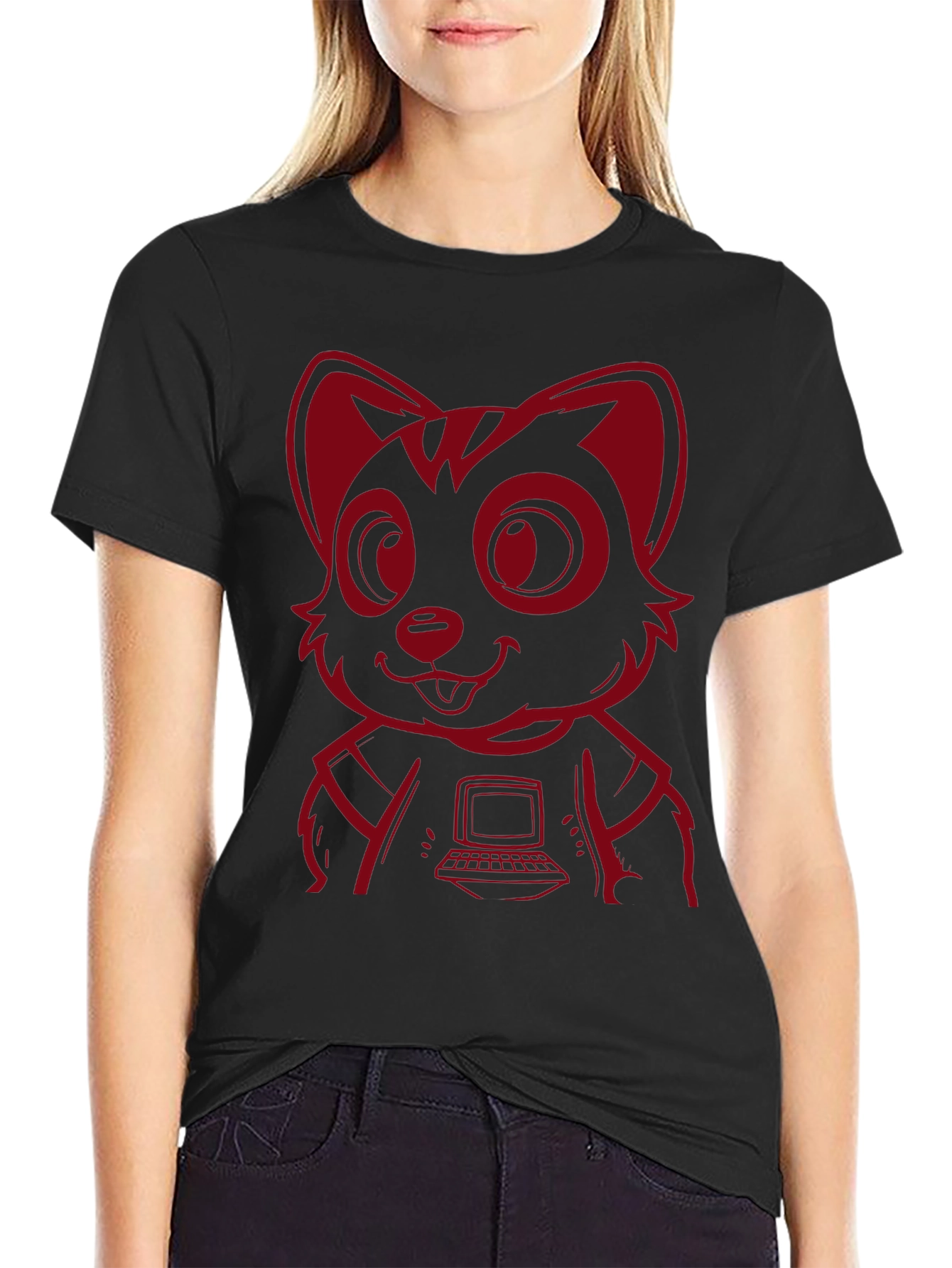 Red Raccoon Programmer T-Shirt - Cool Cartoon Design