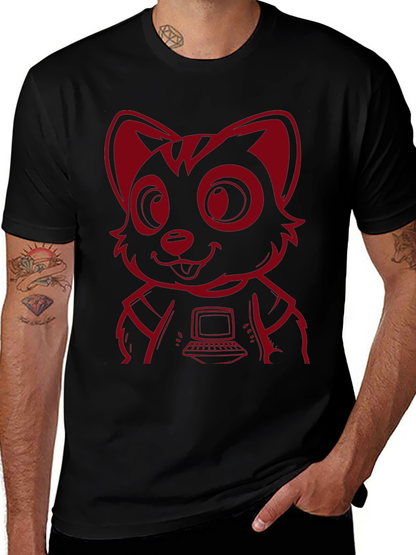 Red Raccoon Programmer T-Shirt - Cool Cartoon Design
