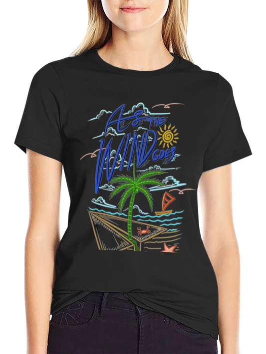 As The Wind Goes T-Shirt - Beach Design Black Tee