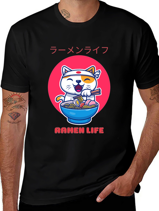 Ramen Life Graphic Tee - Cute Cat & Noodles