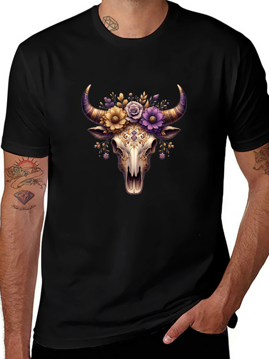Floral Bull Skull Graphic Tee