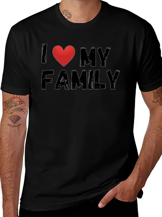 I Heart My Family Black Cotton T-Shirt
