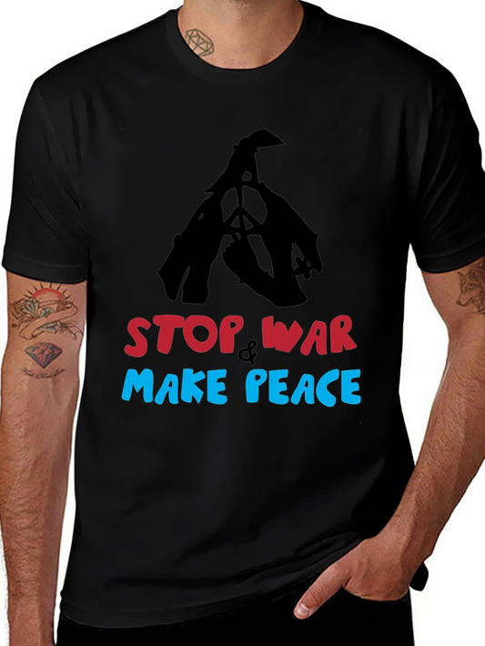 Stop War Make Peace Graphic Tee - Black Cotton Casual T-Shirt