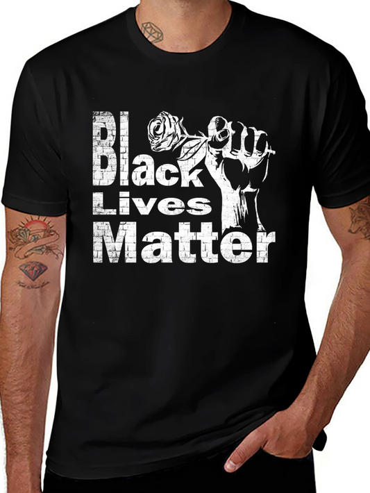 Black Lives Matter T-Shirt - Raised Fist & Rose Graphic