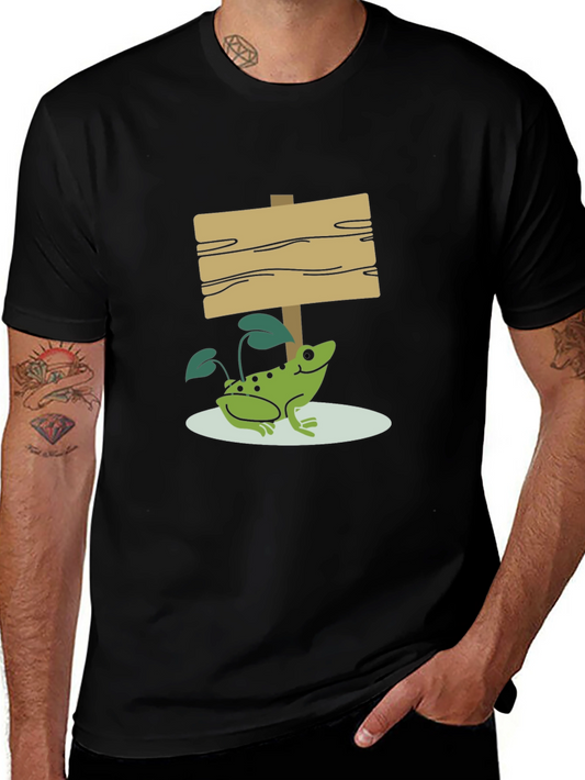 Frog and Sign Graphic Tee - Black Cotton Blend