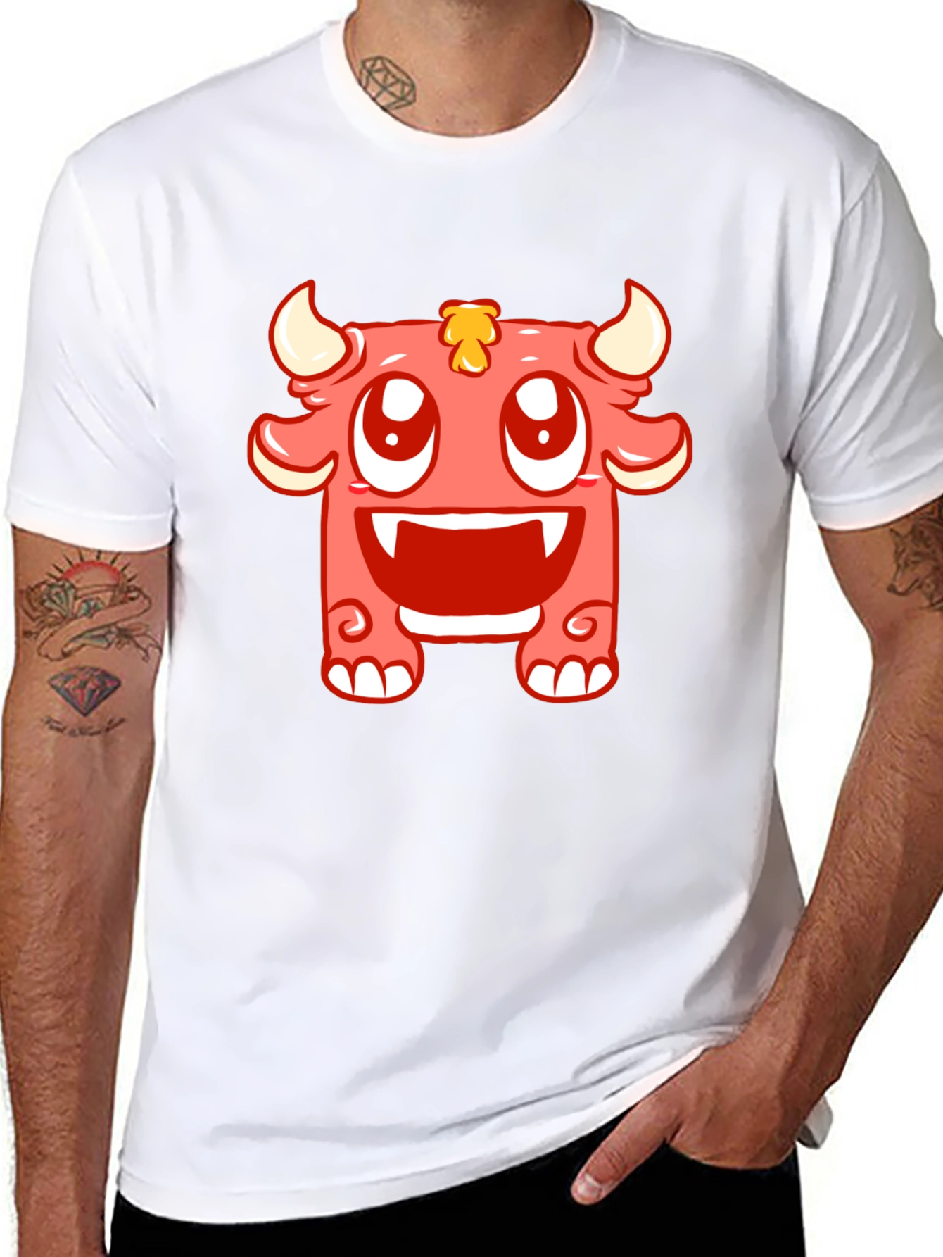 Cute Monster Graphic Tee - Black Cotton T-Shirt