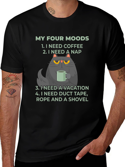 My Four Moods T-Shirt Funny Cat Graphic Tee
