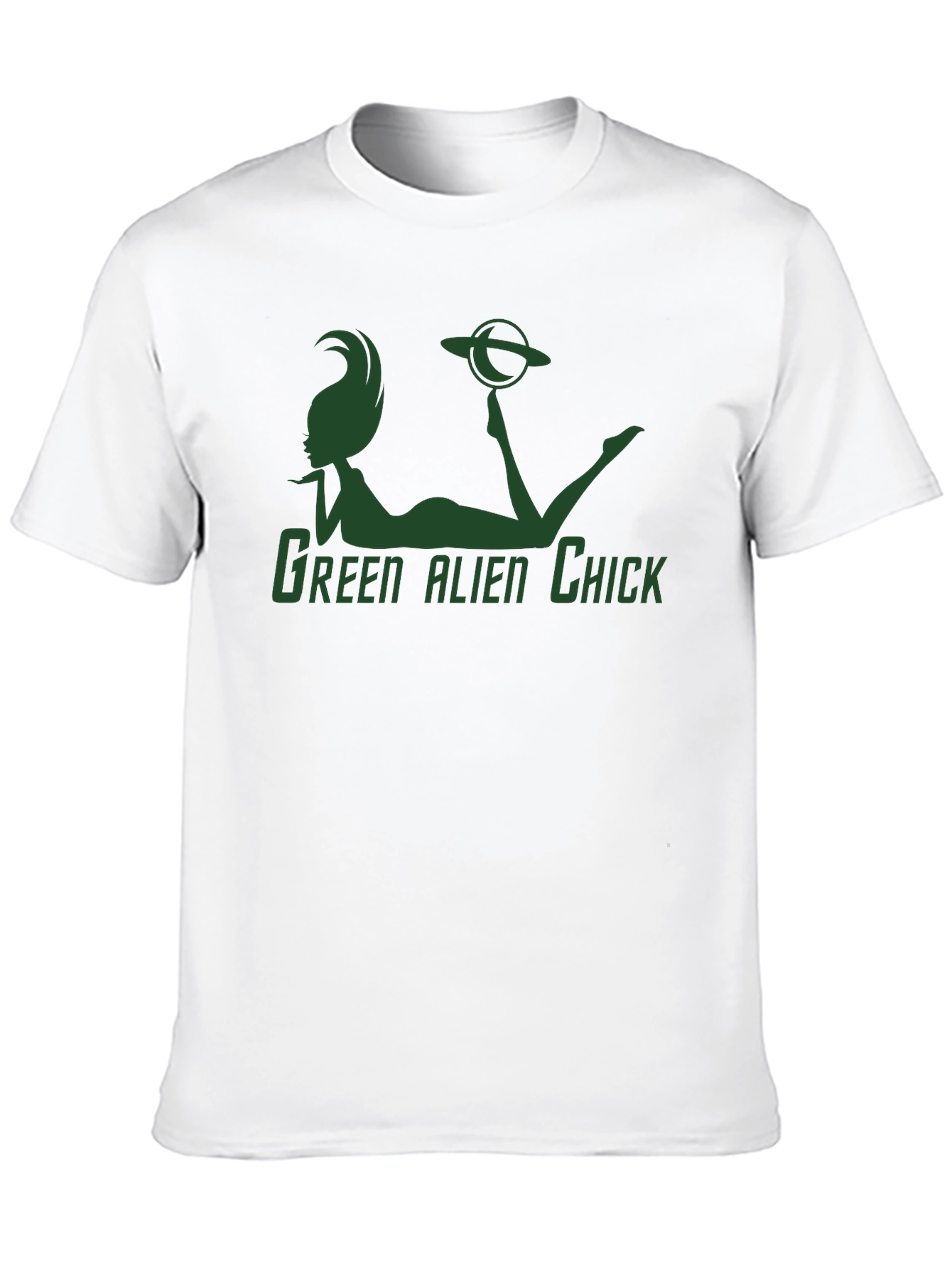 Green Alien Chick Graphic T-Shirt - Sci-Fi Novelty Tee