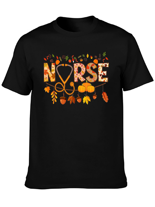 Fall Nurse T-Shirt Autumn Leaves & Stethoscope Design