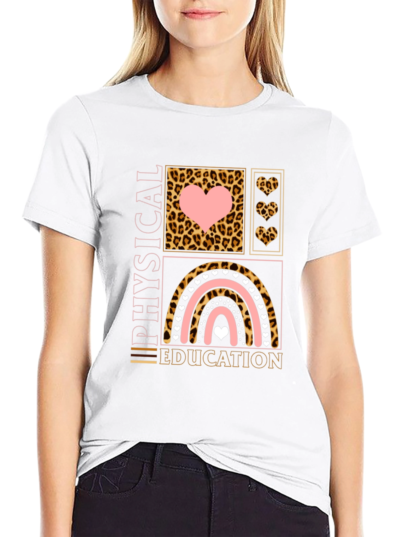 Physical Education Teacher Shirt Leopard Rainbow Heart PE Tee