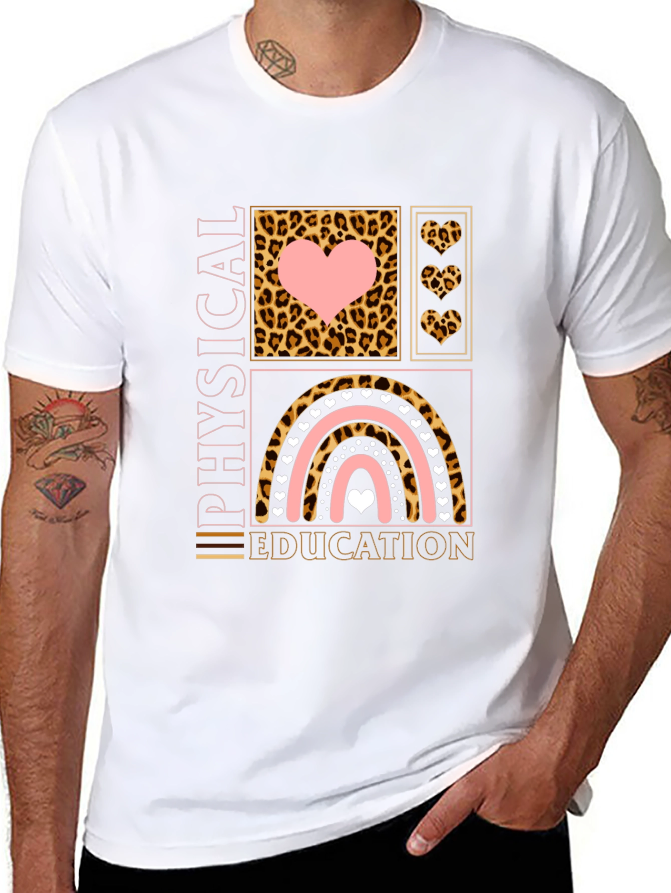 Physical Education Teacher Shirt Leopard Rainbow Heart PE Tee