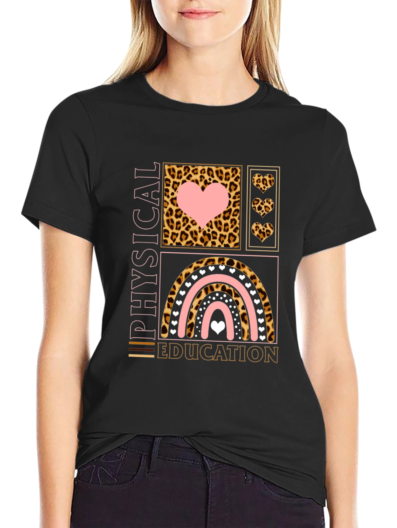Physical Education Teacher Shirt Leopard Rainbow Heart PE Tee