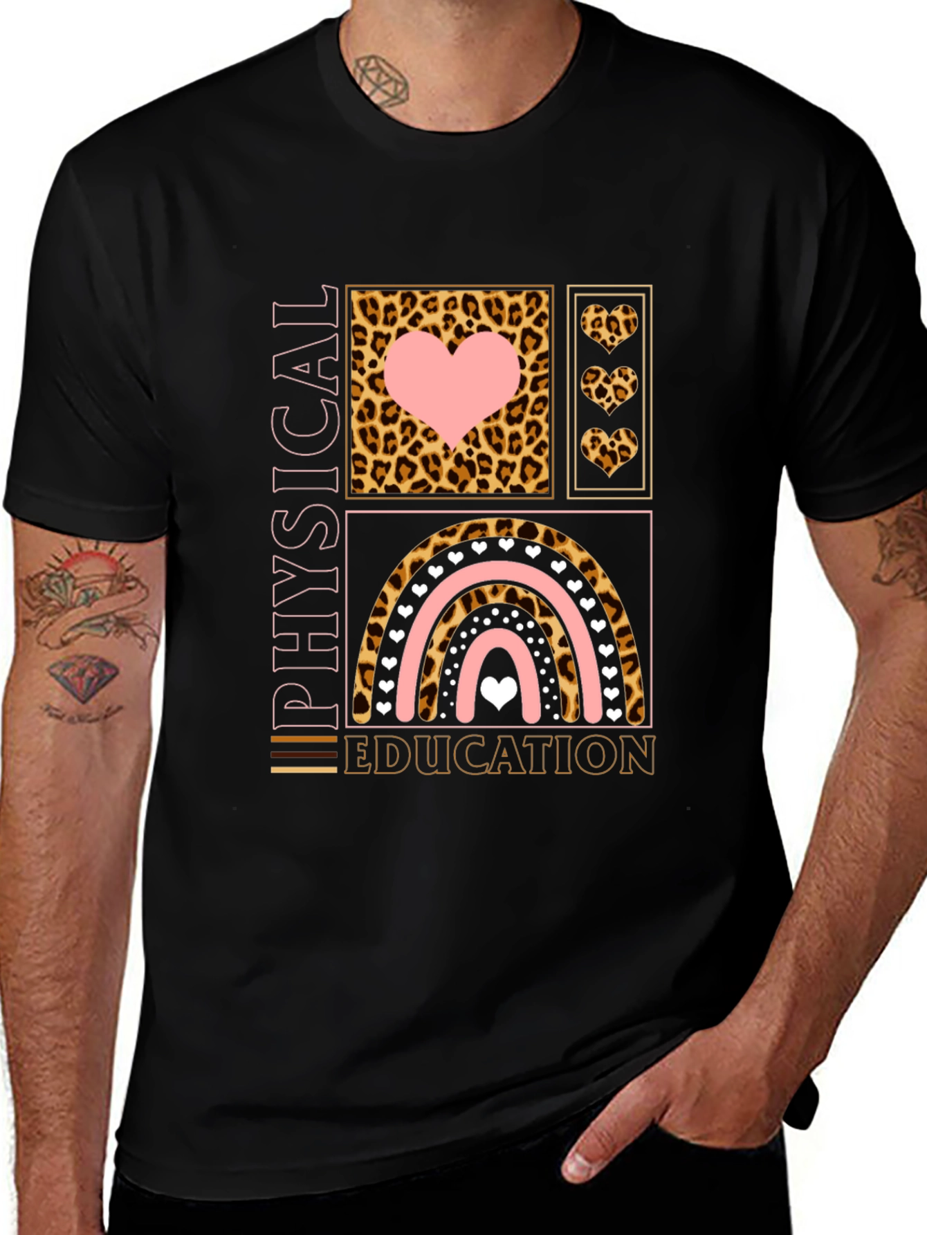 Physical Education Teacher Shirt Leopard Rainbow Heart PE Tee