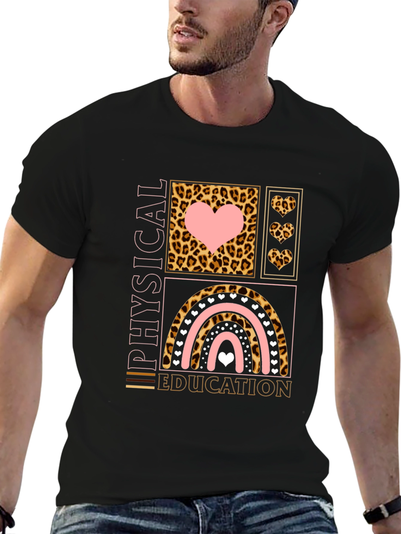 Physical Education Teacher Shirt Leopard Rainbow Heart PE Tee