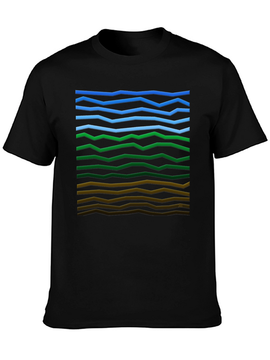 Abstract Zig-Zag Wave Graphic Tee - Black