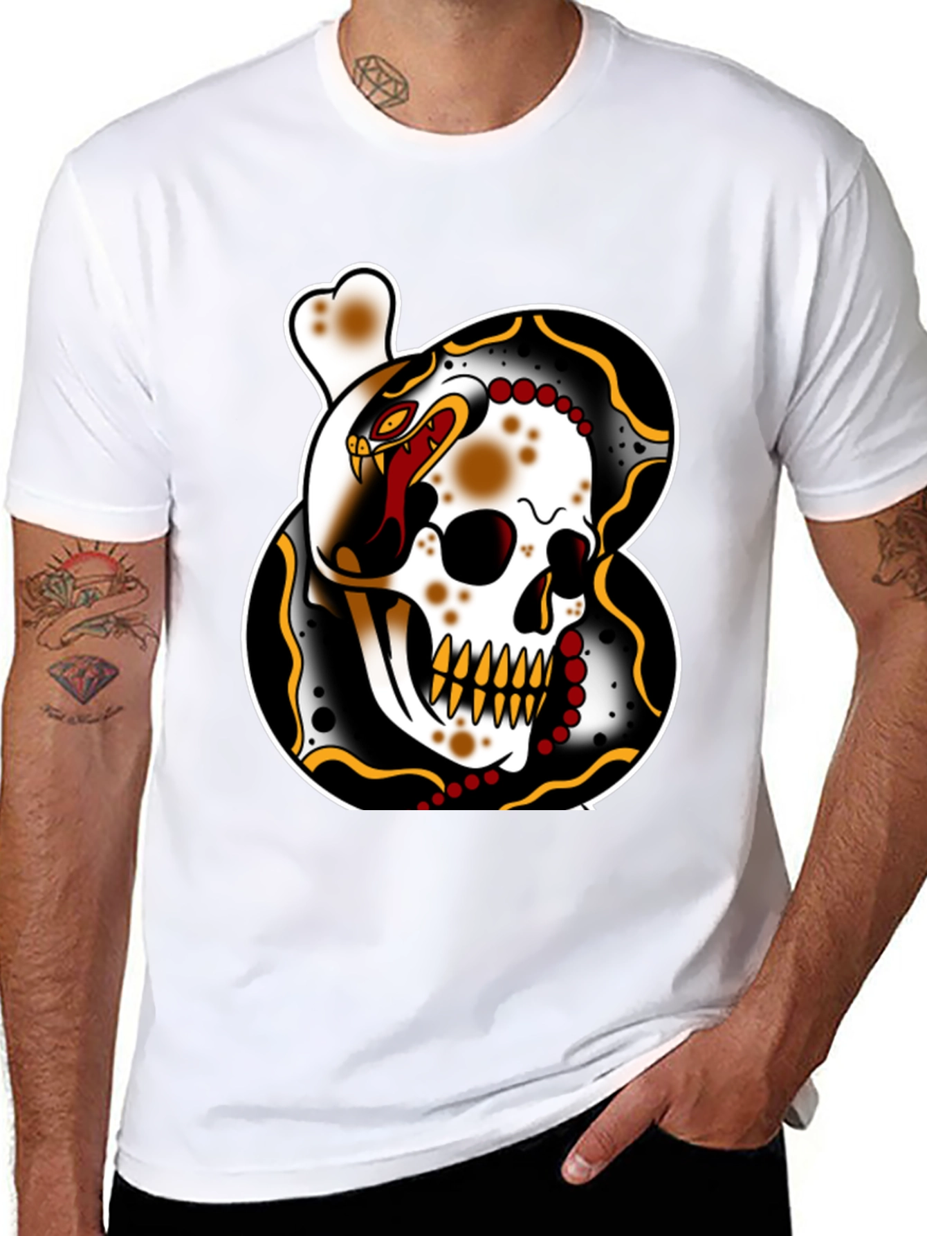 Skull & Snake Tattoo Graphic T-Shirt