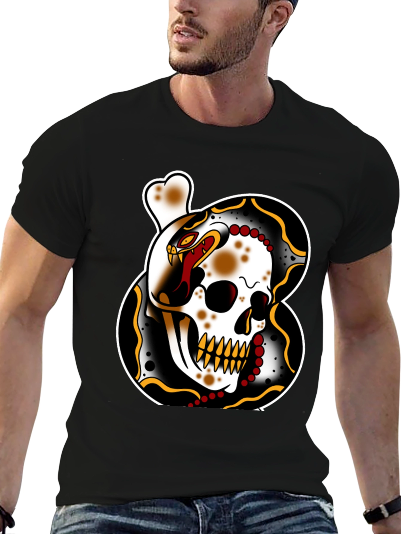 Skull & Snake Tattoo Graphic T-Shirt
