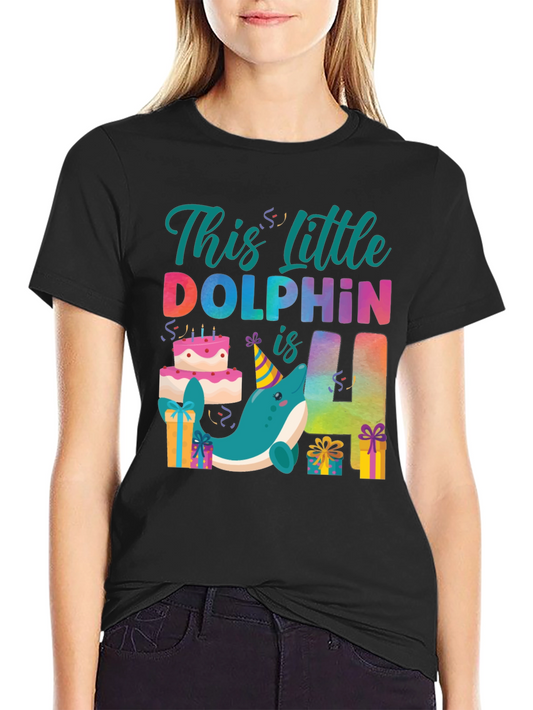 Dolphin Birthday T-Shirt - This Little Dolphin is 4