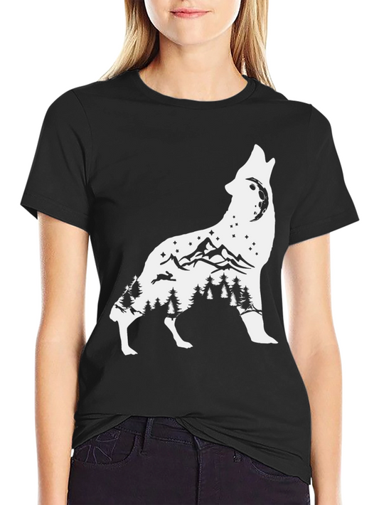 Wolf Silhouette Graphic Tee - Black