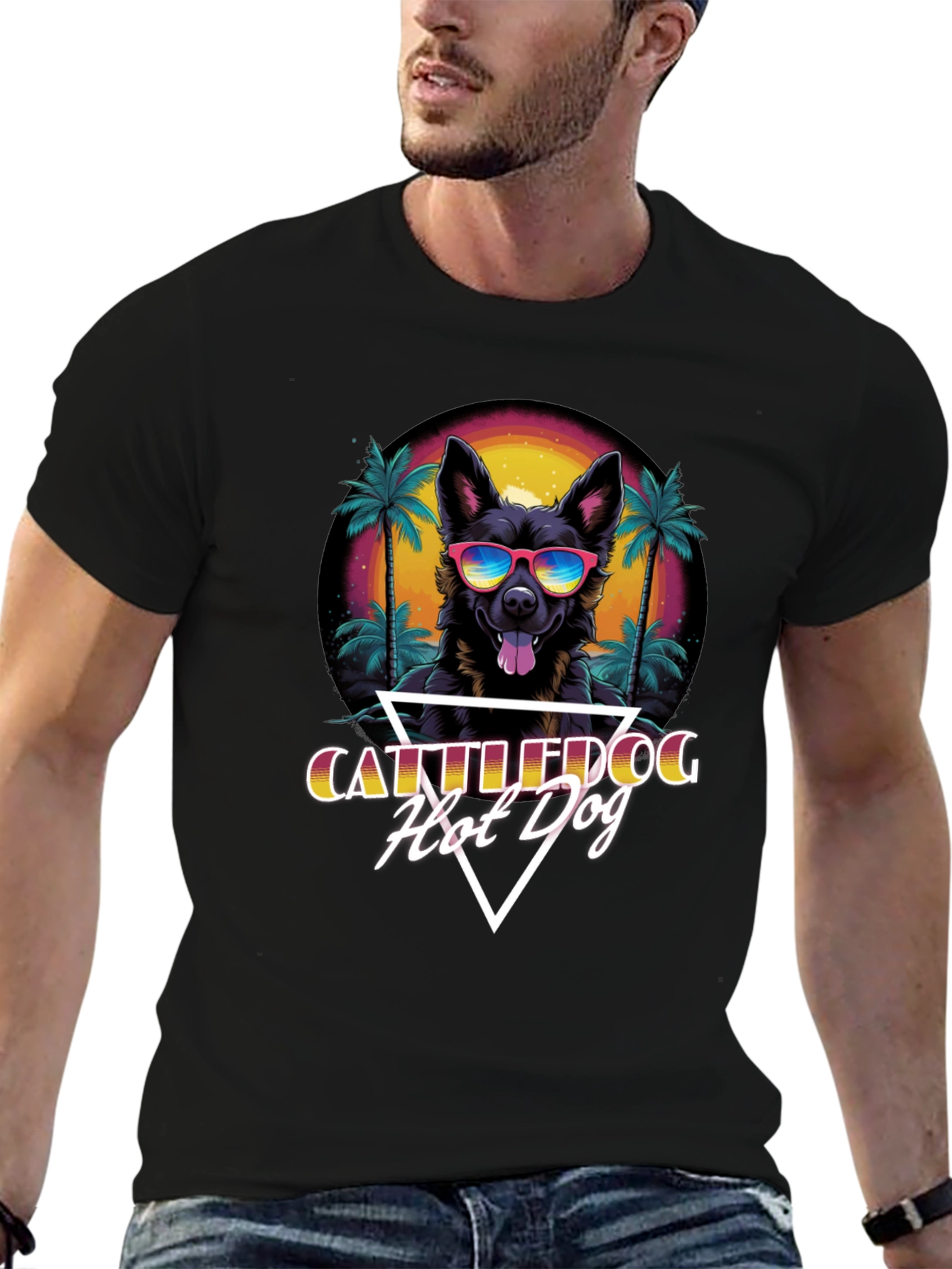 Cattledog Hot Dog T-Shirt Black Cotton Tee
