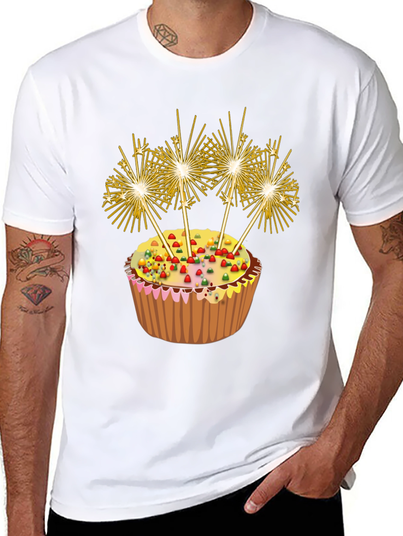 Celebration Cupcake Sparkler Graphic T-Shirt