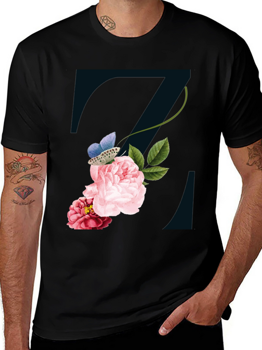 Floral Letter Z Graphic Black T-Shirt