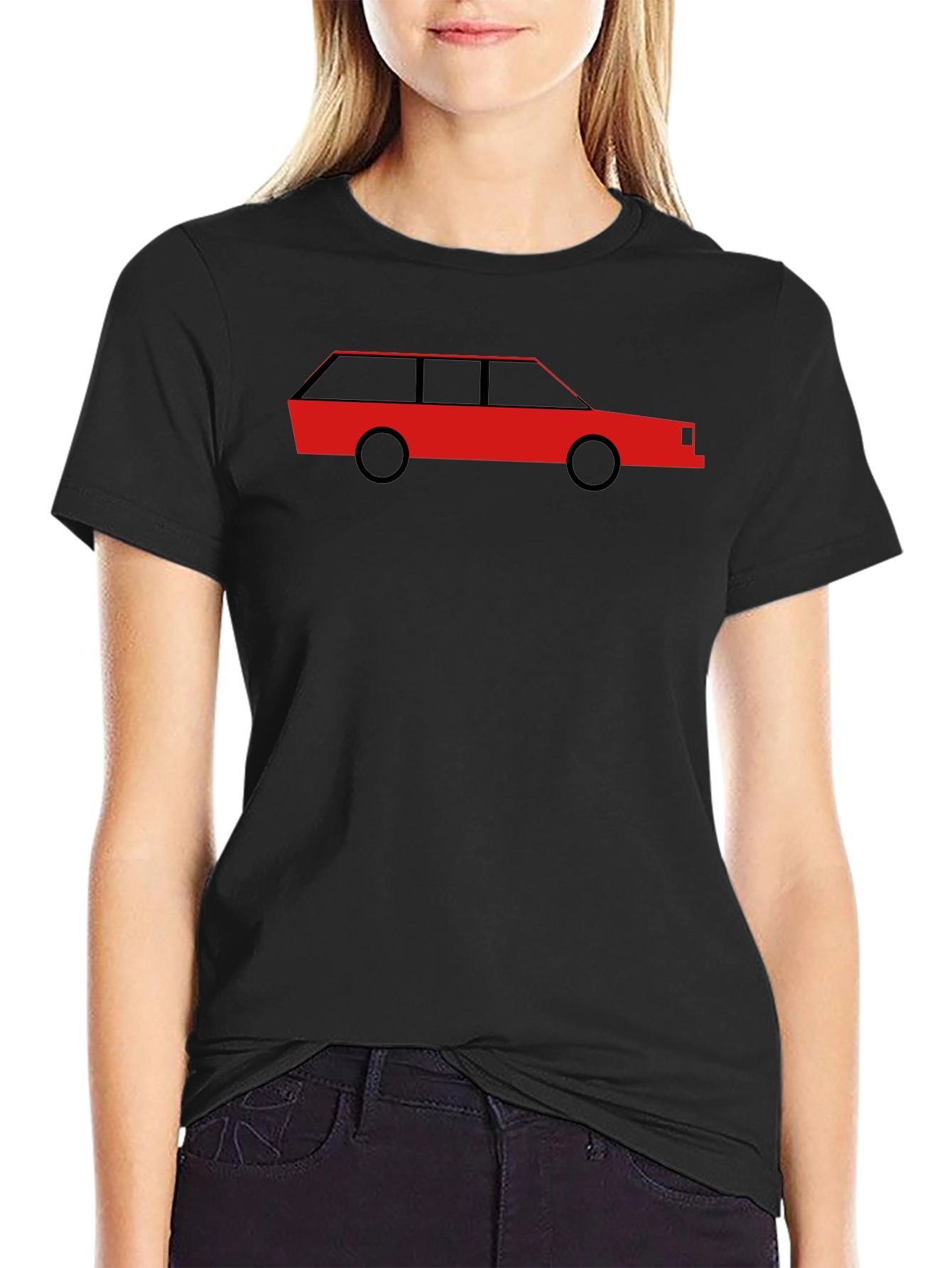 Classic Red Car Graphic Black T-Shirt