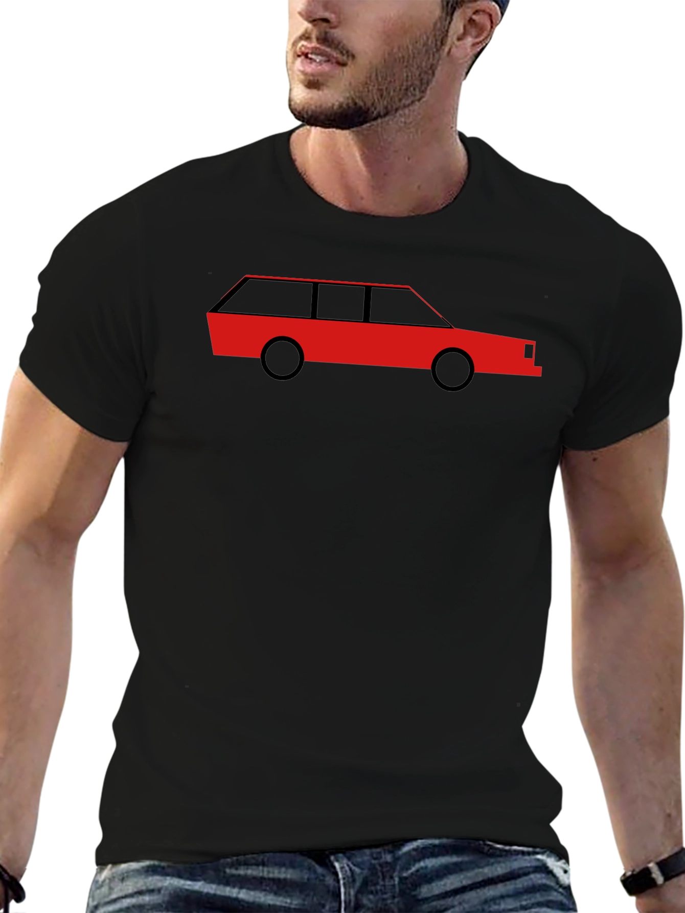 Classic Red Car Graphic Black T-Shirt
