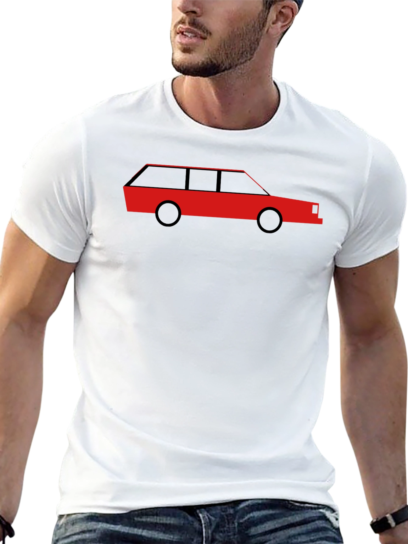 Classic Red Car Graphic Black T-Shirt