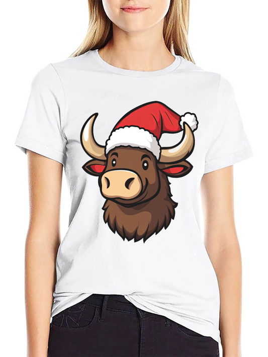 Festive Bull T-Shirt - Holiday Cartoon Graphic Tee